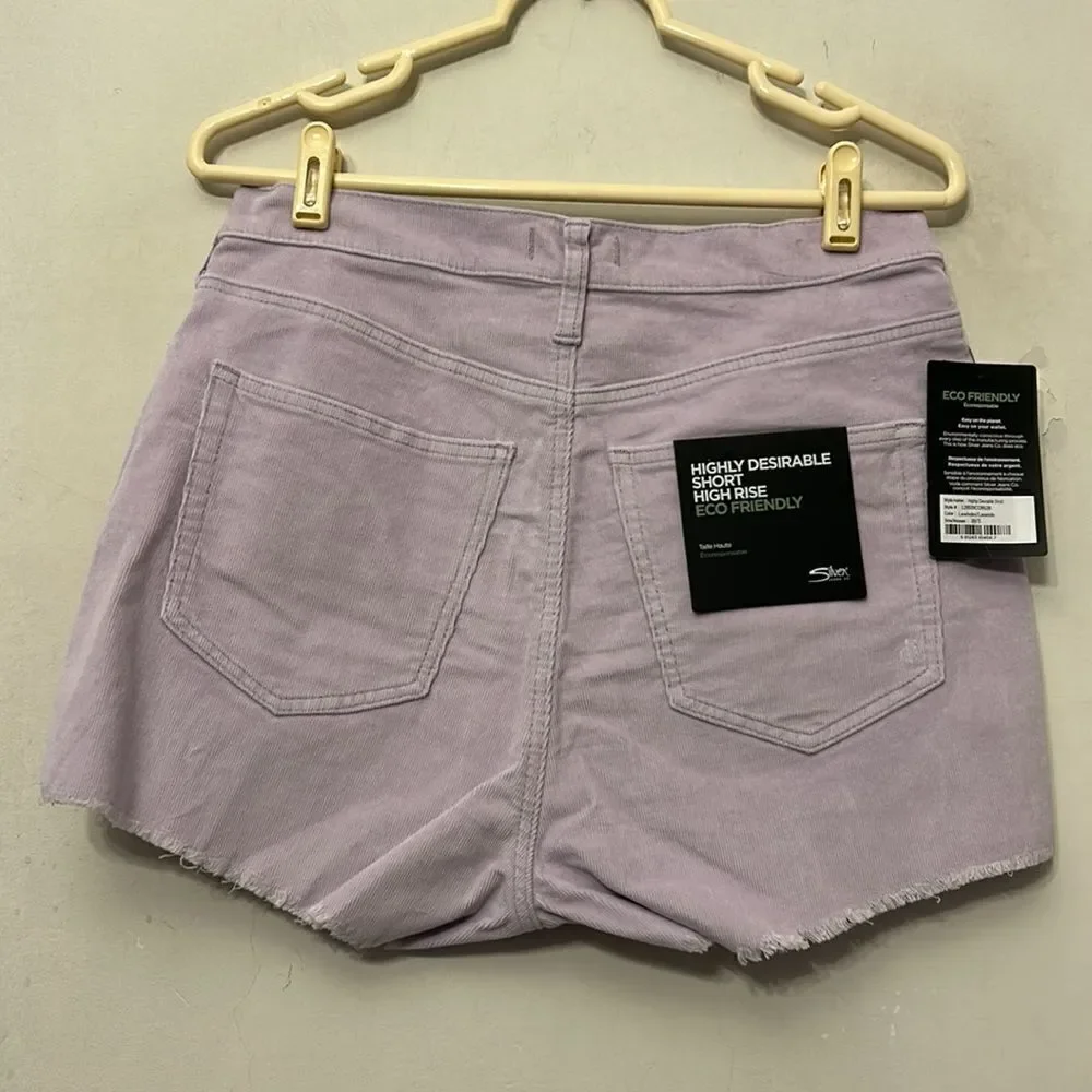Silver Jeans Co lavender corduroy high rise eco friendly shorts Size 29 New